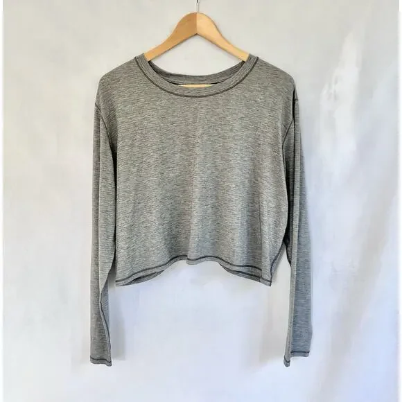 Lululemon Pushing Limits Long Sleeve Gray Top *LARGE Split Back Cropped EUC - Picture 2 of 8